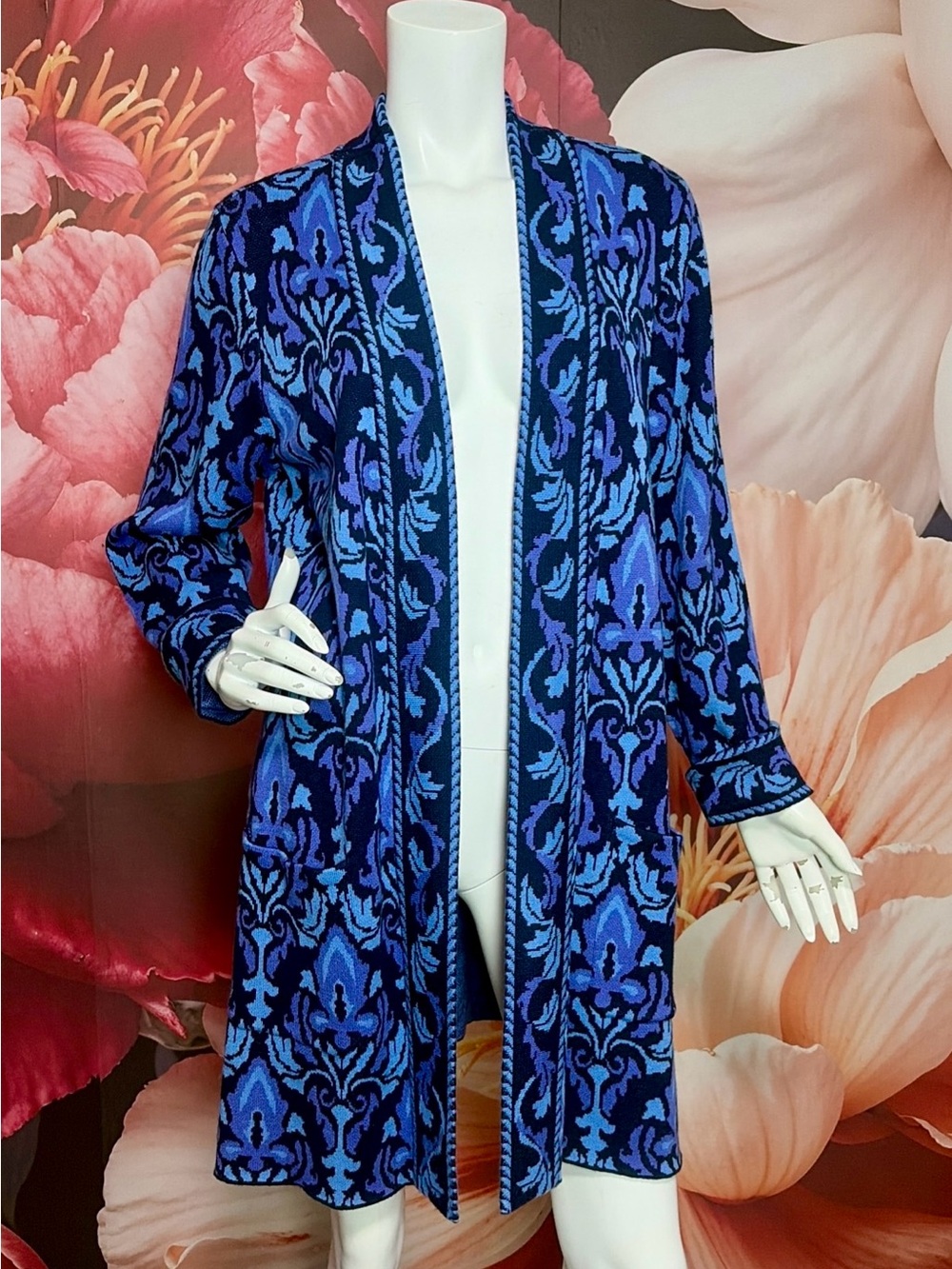Isaac Mizrahi LIVE! Women’s L Long Cardigan Sweater Blue Purple Black Open Front